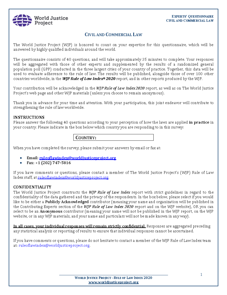 2020 WJP Rule of Law Index Questionnaires World Justice Project